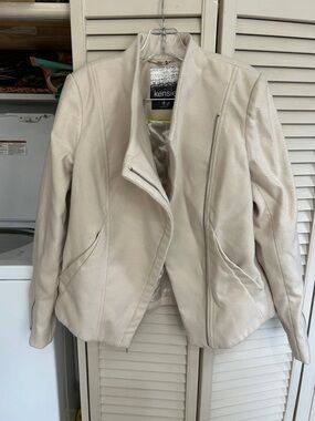 Kensie Cream Faux Leather Moto Jacket